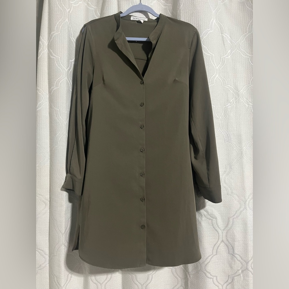 Bcbgeneration Olive Button-Down High-Low Shirt Dr… - image 1